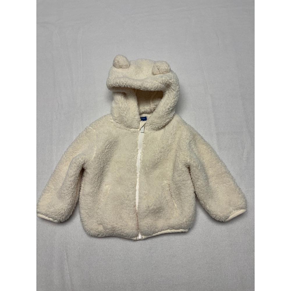 Cozy Teddy Bear Old Navy Baby 6-12M Cream Sherpa Fleece Ear Hooded Jacket
